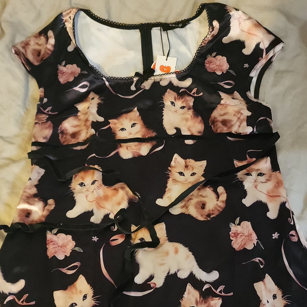 Cat Print Midi Dress